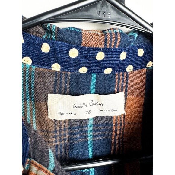 Anthropologie Isabella Sinclair Plaid Twisted Button Down Blue Orange XS Womens - Picture 9 of 14